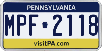 PA license plate MPF2118