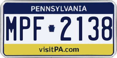 PA license plate MPF2138