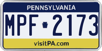 PA license plate MPF2173