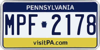 PA license plate MPF2178