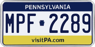 PA license plate MPF2289