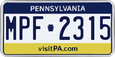 PA license plate MPF2315
