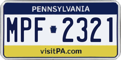 PA license plate MPF2321