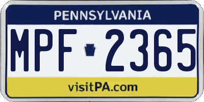 PA license plate MPF2365