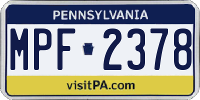 PA license plate MPF2378