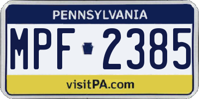 PA license plate MPF2385