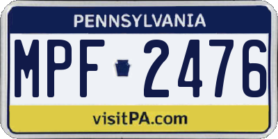 PA license plate MPF2476