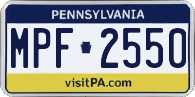 PA license plate MPF2550