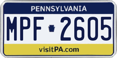 PA license plate MPF2605