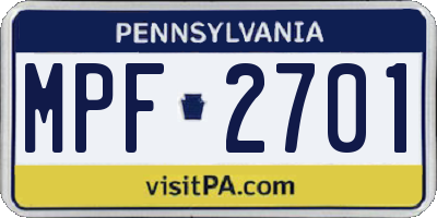 PA license plate MPF2701