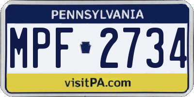 PA license plate MPF2734
