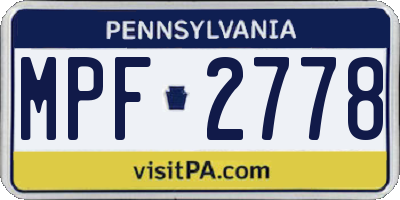 PA license plate MPF2778