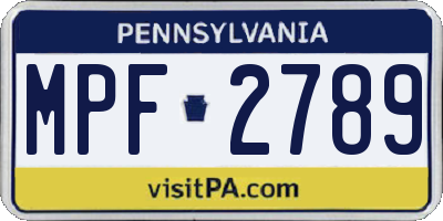 PA license plate MPF2789