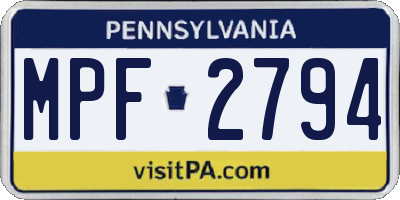 PA license plate MPF2794
