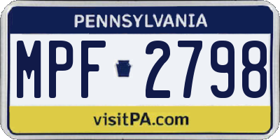 PA license plate MPF2798