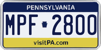 PA license plate MPF2800