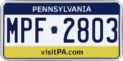 PA license plate MPF2803
