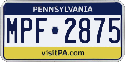 PA license plate MPF2875
