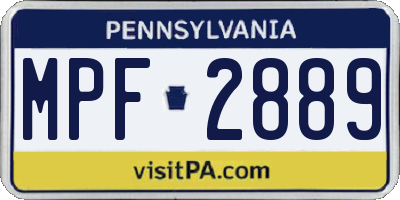PA license plate MPF2889