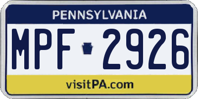 PA license plate MPF2926