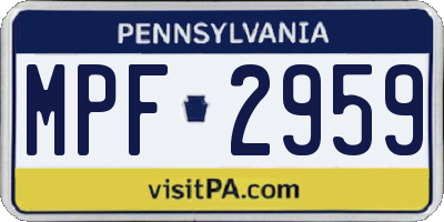PA license plate MPF2959