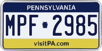PA license plate MPF2985