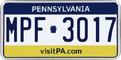 PA license plate MPF3017