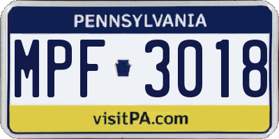 PA license plate MPF3018