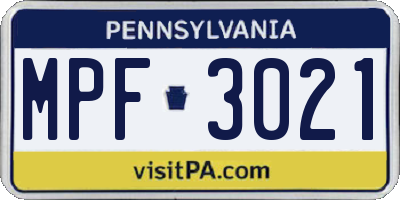 PA license plate MPF3021