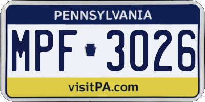 PA license plate MPF3026