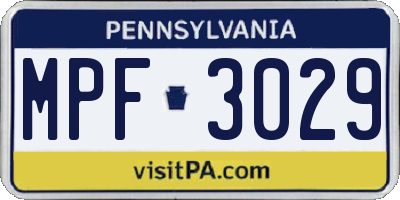 PA license plate MPF3029