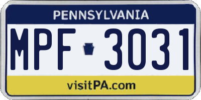 PA license plate MPF3031