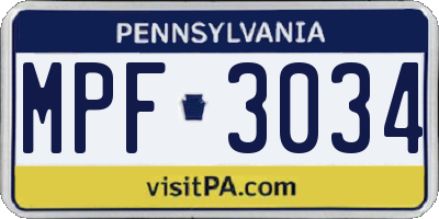 PA license plate MPF3034