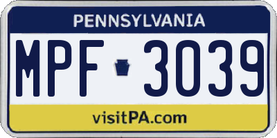 PA license plate MPF3039