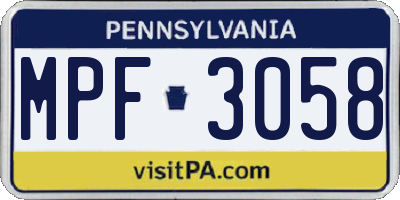 PA license plate MPF3058