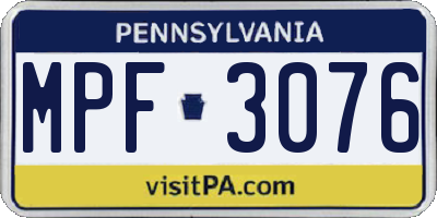 PA license plate MPF3076