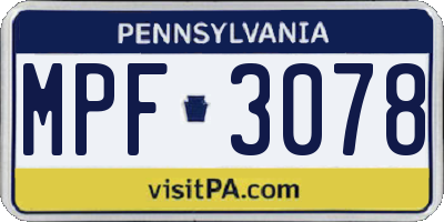 PA license plate MPF3078