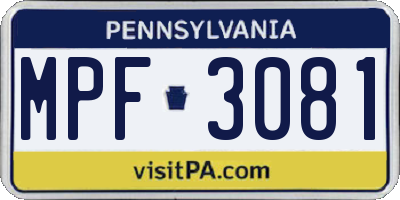 PA license plate MPF3081