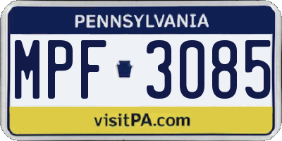PA license plate MPF3085