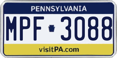 PA license plate MPF3088