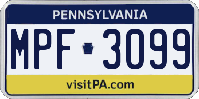 PA license plate MPF3099