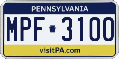 PA license plate MPF3100