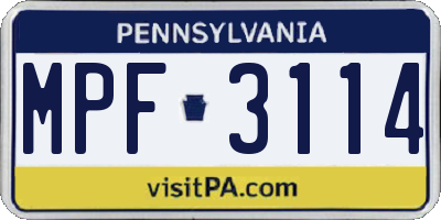 PA license plate MPF3114