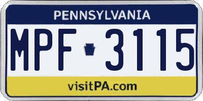 PA license plate MPF3115