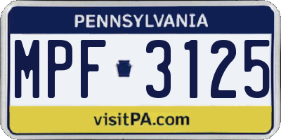 PA license plate MPF3125