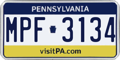 PA license plate MPF3134