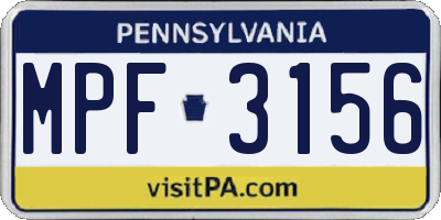 PA license plate MPF3156