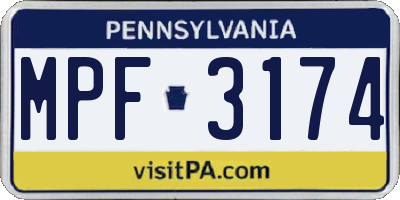 PA license plate MPF3174