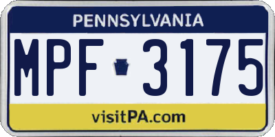 PA license plate MPF3175
