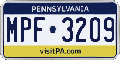 PA license plate MPF3209
